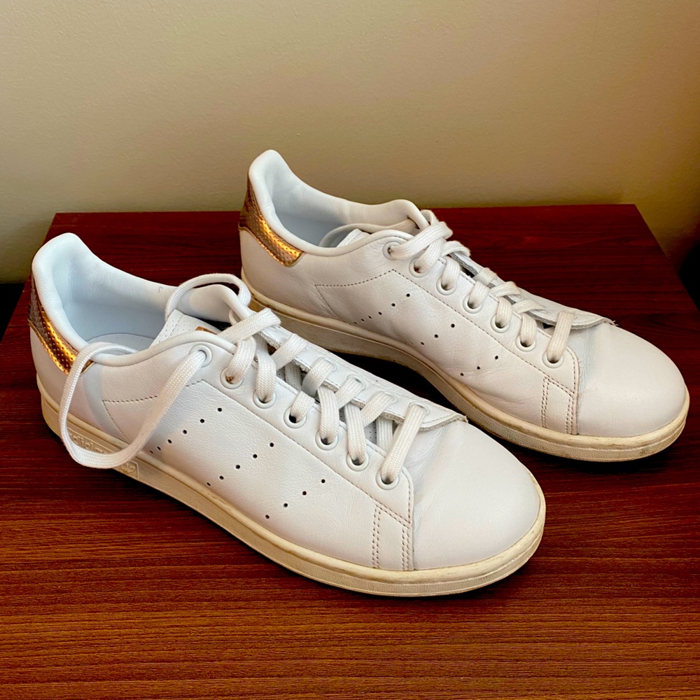 adidas White Sneakers with Metallic Gold Heel Accent